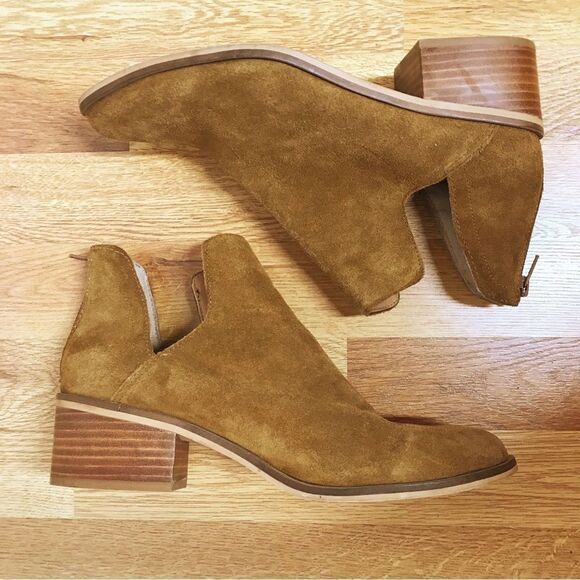 STEVE MADDEN Brown Suede Open Side Ankle Boot Bootie Chunky Heel Leather Size 10 - Picture 11 of 15